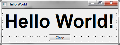 Screenshot from the GUI of the hello-world-program with Lazarus